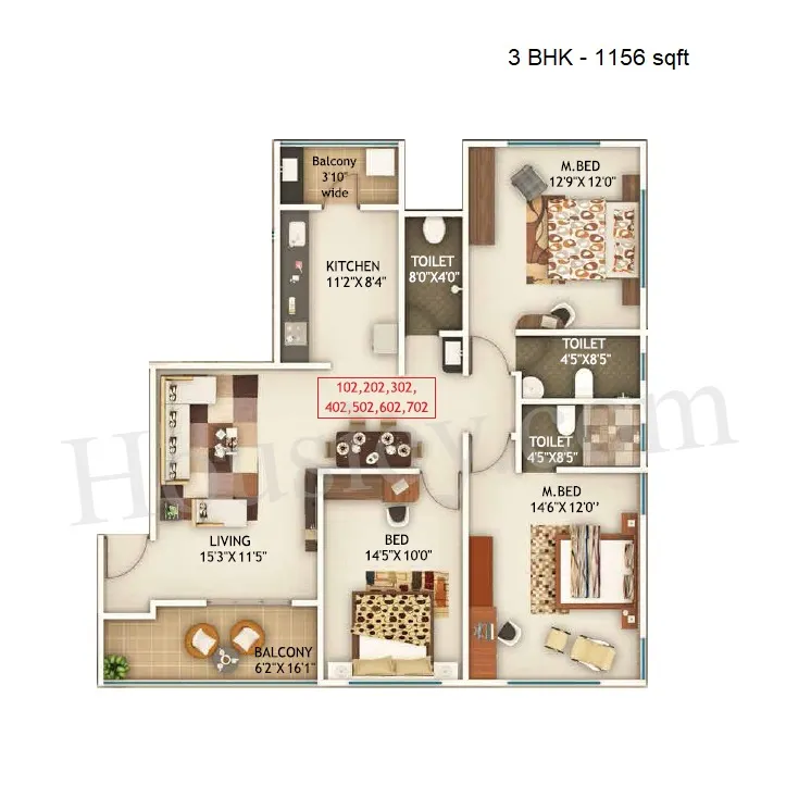 Aishwaryam Stonehenge Unit plan - 1156 sq.ft.